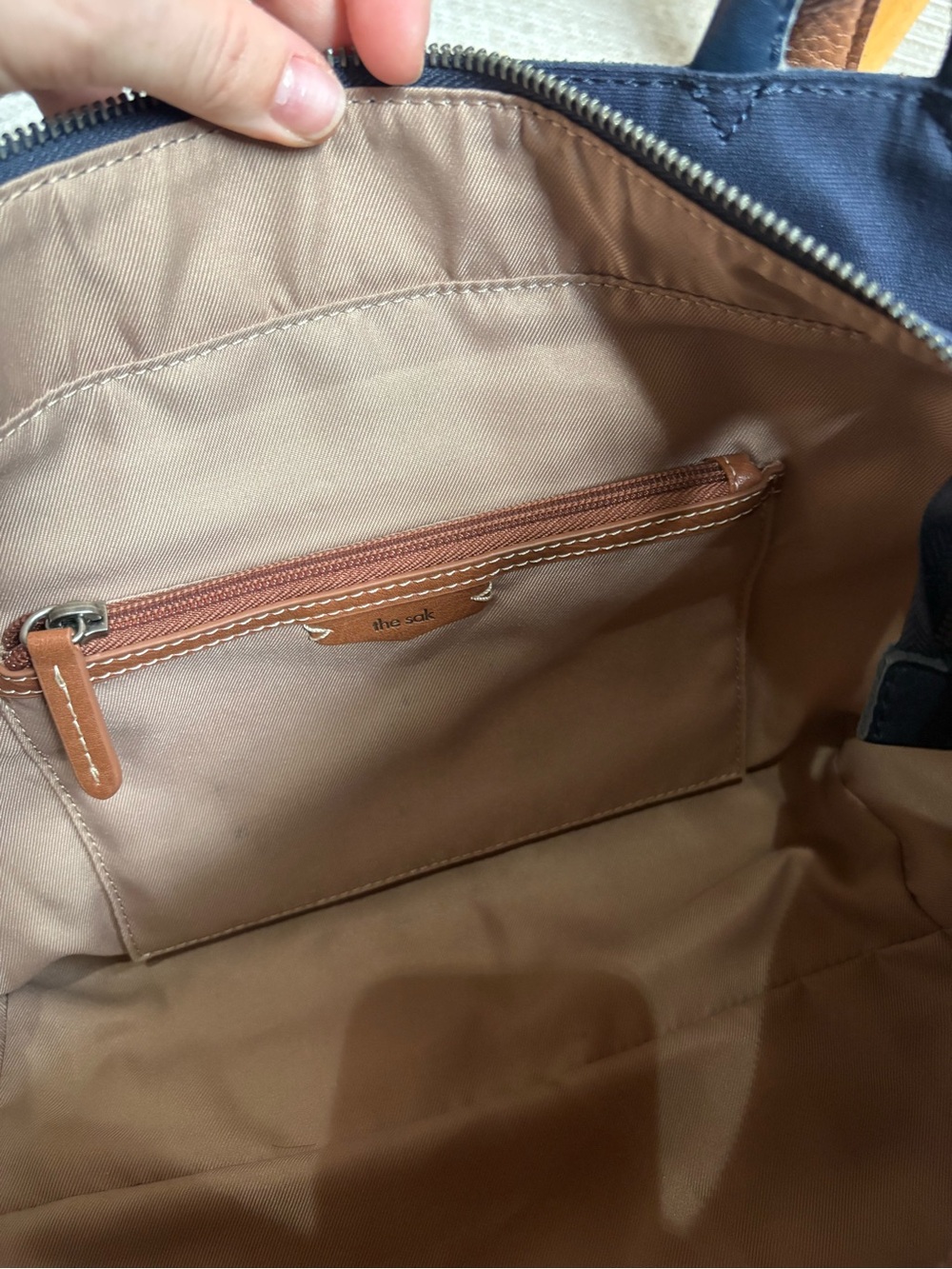 The Sak Indigo Satchel Tote Bag with Brown Handles - Picture 10 of 14